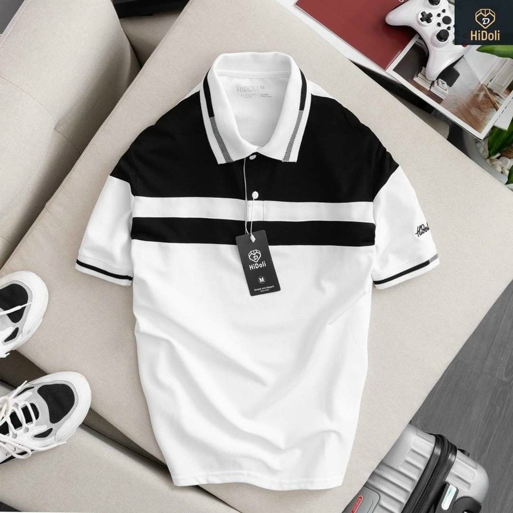 Áo Polo nam ngắn tay chất cotton cá sấu kẻ ngang, áo thun có cổ phối màu co dãn phong cách Hàn Quốc - T&amp;T