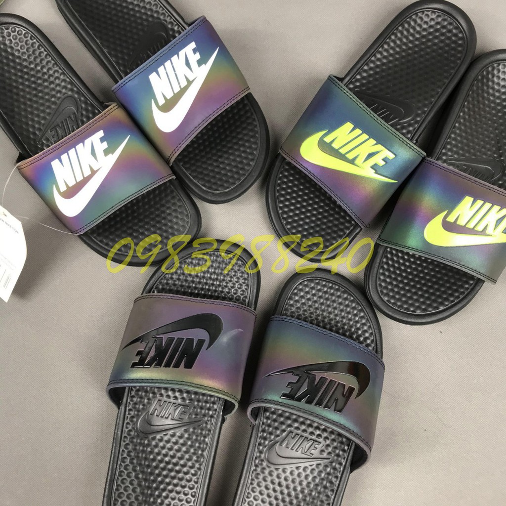[Hộp Nike] Dép Nk nike phản quang quai ngang nam nữ đầy đủ tem, mác, lót dày, tem size in nhiệt trong lót, kèm hộp hãng.