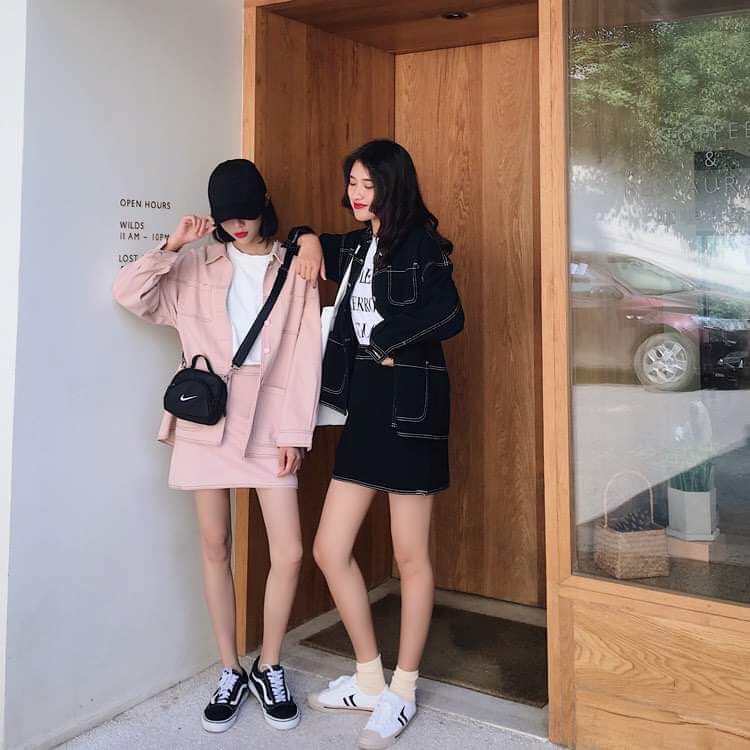 Set vest nữ sơ mi mix chân váy - Áo vest kèm chân váy viền nổi