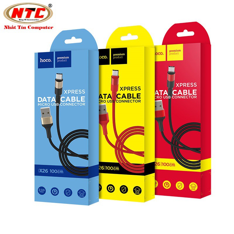 Cáp sạc microUSB Hoco X26 2A dài 1M - dây bọc dù (Hỗ trợ sạc nhanh và truyền dữ liệu) - Hãng phân phối chính thức