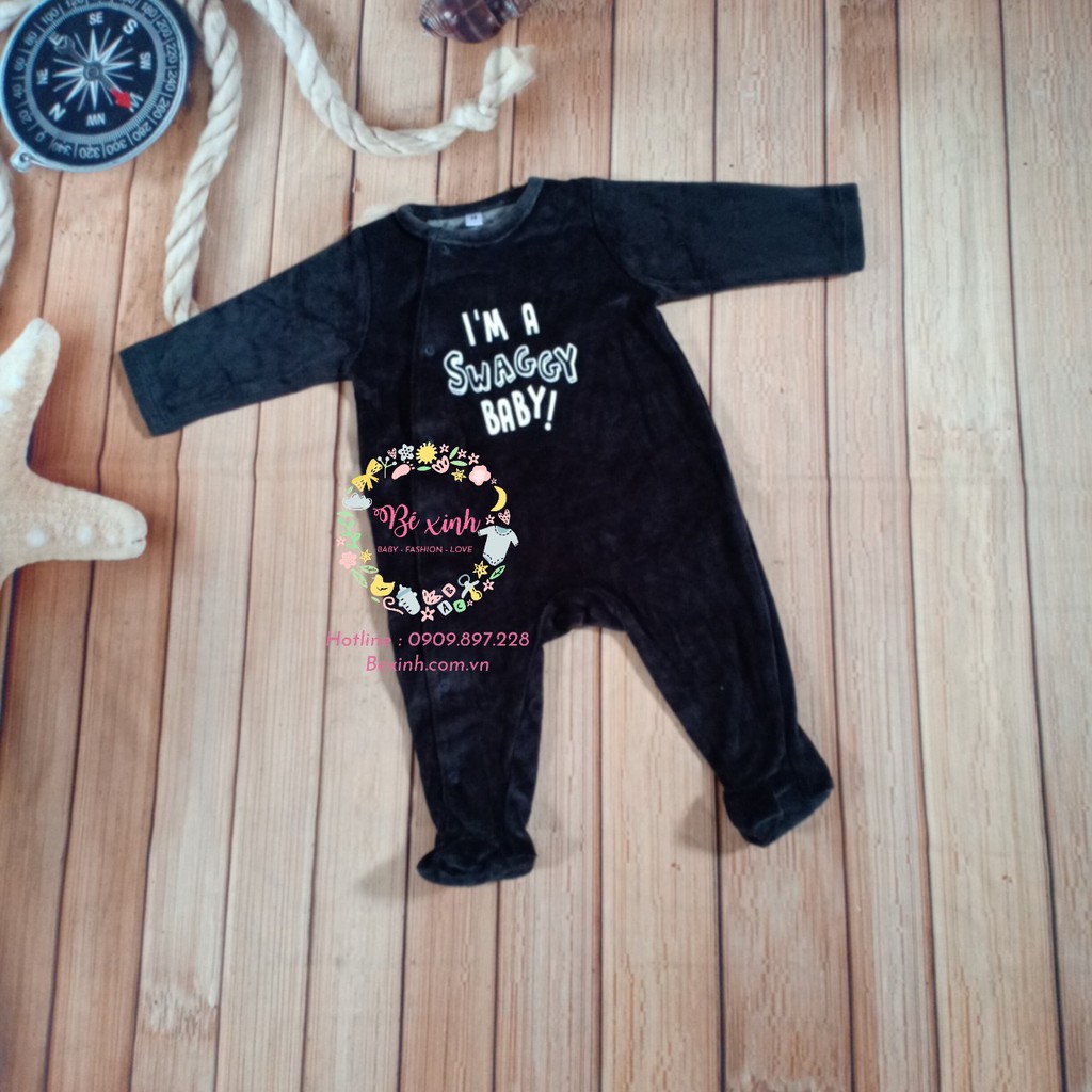 Body nhung cho bé_Đen chữ