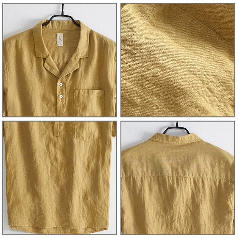 Áo sơ mi AOKANG vải lanh màu trơn thoải mái retro đơn giản dành cho nam