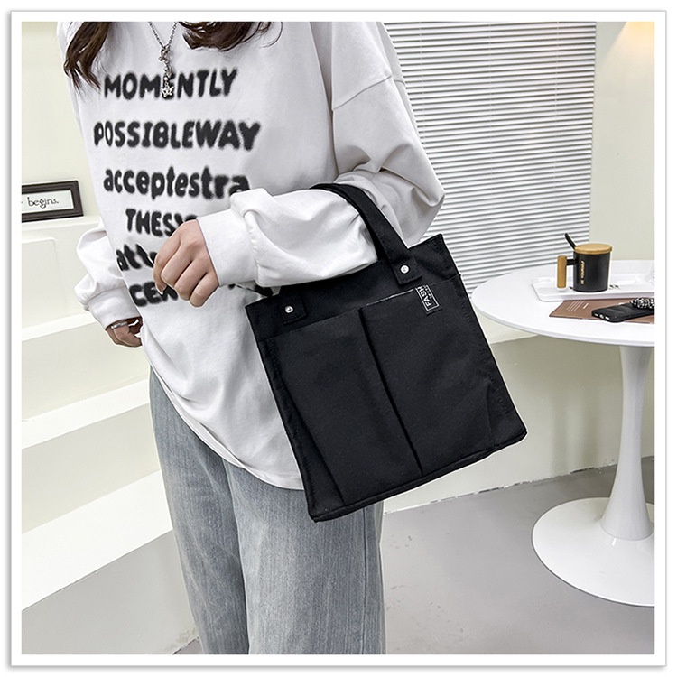 Túi Xách Tay Đựng Hộp Cơm Trưa Bằng Vải Canvas Màu Sắc Đơn Giản Xinh Xắn