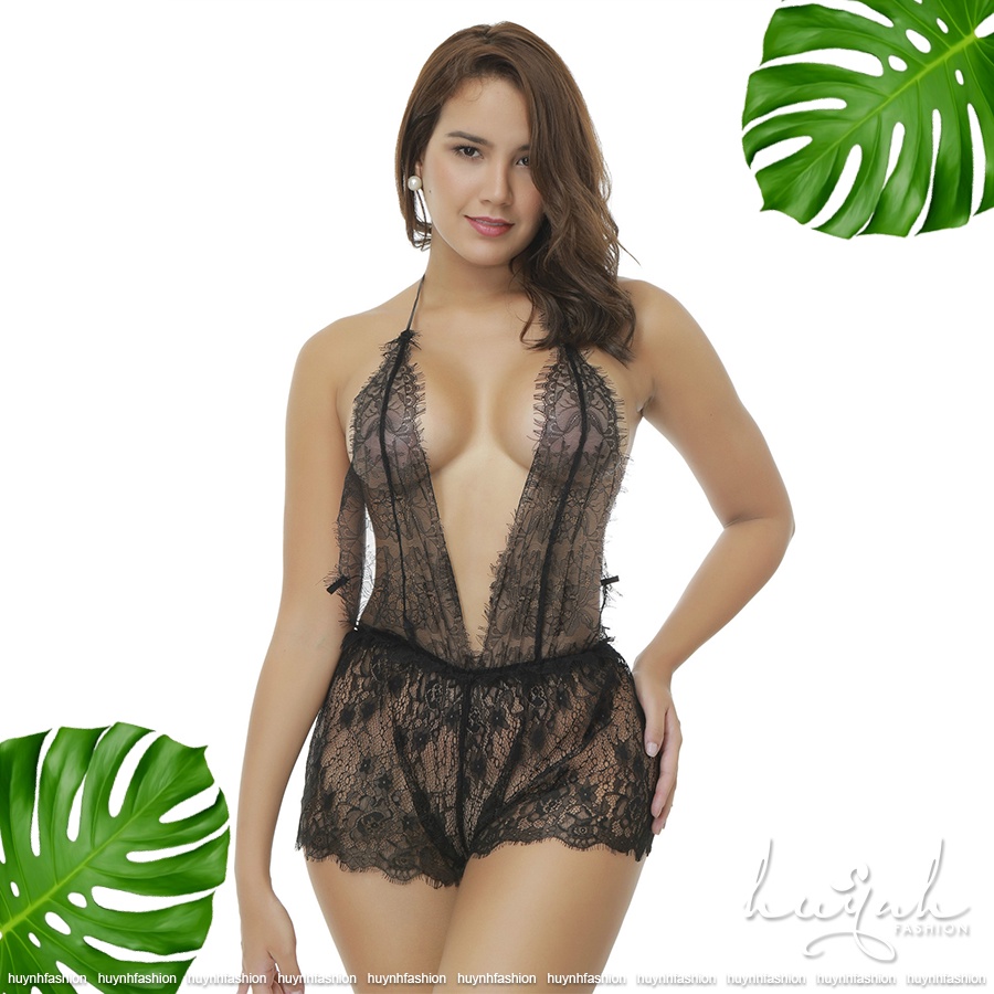Áo ngủ liền quần phối ren xuyên thấy sexy gợi cảm - N39