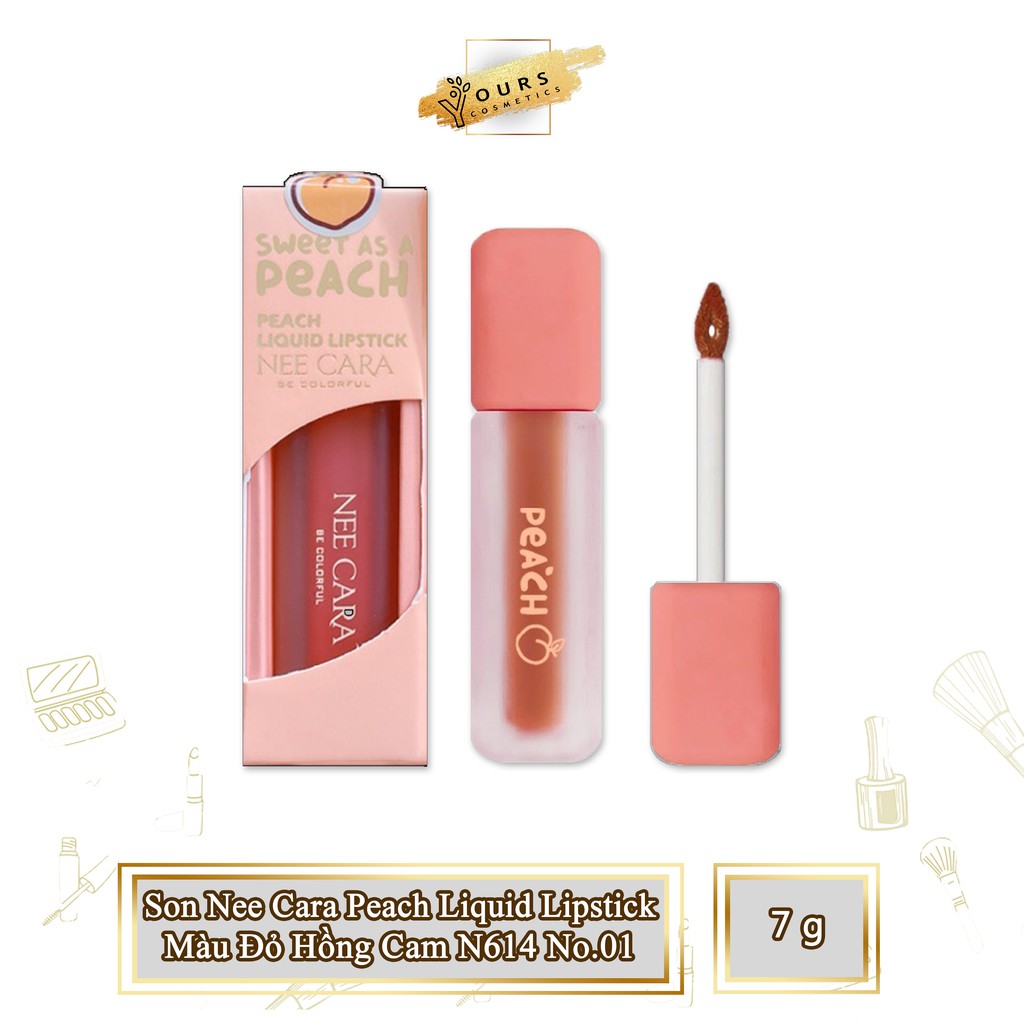 [Auth Thái] Son Kem Lì Nee Cara Peach Liquid Lipstick Màu Đỏ Hồng Cam N614 No.01