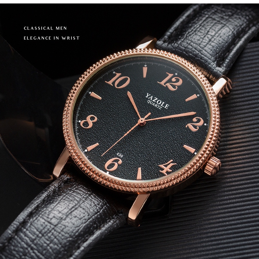 Đồng hồ nam YAZOLE chính hãng Y439 mặt tròn thời trang cao cấp dây da kèm hộp