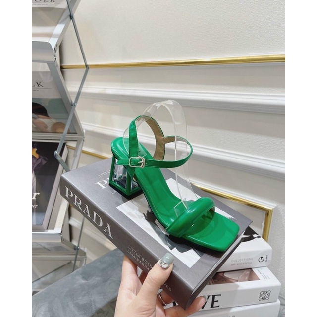 L208: sandal da mềm gót hộp thuỷ tinh, gót vuông 7cm