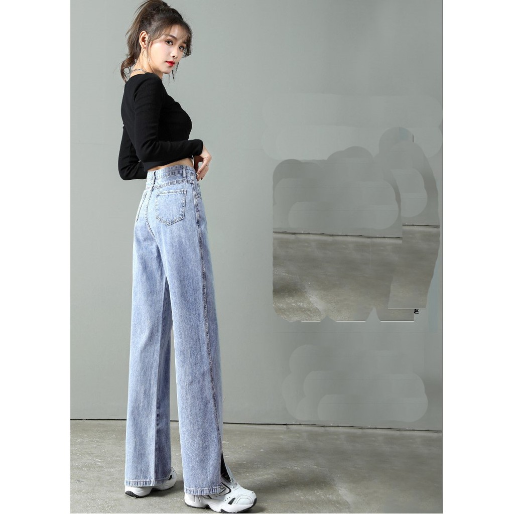 [ XA LẠ ] QUẦN JEAN ỐNG RỘNG NỮ LƯNG CAO XẺ LAI MÀU XANH NHẠT CAO CẤP NITI ĐỦ SIZE S, M, L FORM DÀI RỘNG, VẢI MỀM MỊN