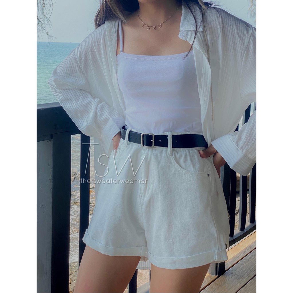 Quần short bò cạp cao gập gấu kèm thắt lưng (Ảnh thật) | BigBuy360 - bigbuy360.vn