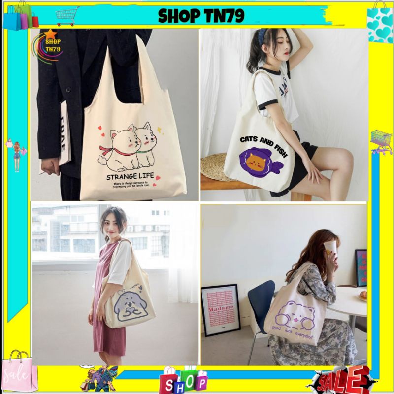 Túi tote vải canvas nữ size to túi xách thời trang phong cách Hàn Quốc giá rẻ đi học SHOP TN79-T02