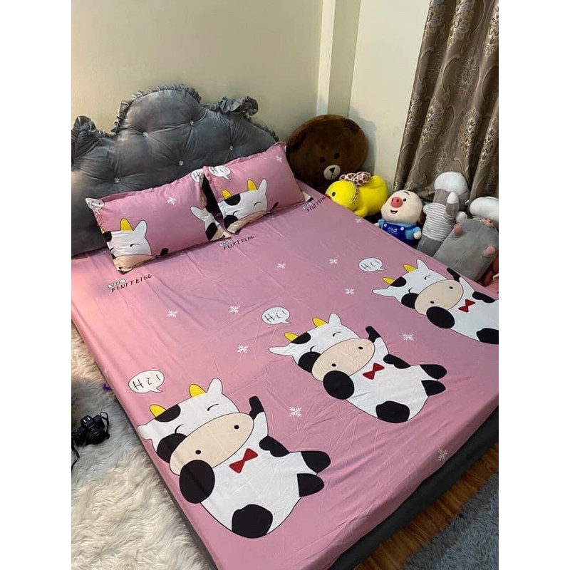 Bộ chăn phao poly có ruột dày hàng Việt Nam mẫu bò sữa cute