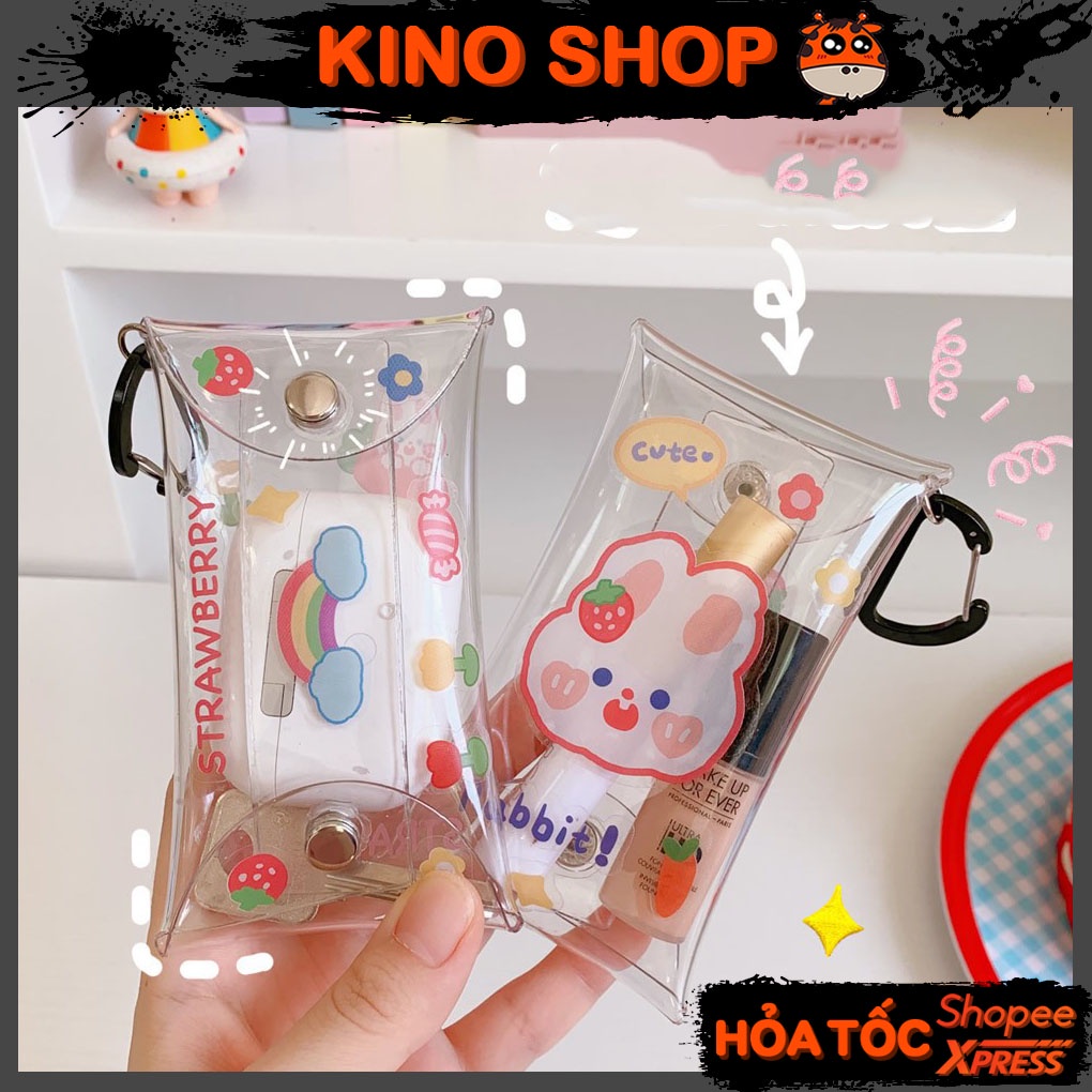 Bóp ví mini trong suốt kèm móc khóa sticker trang trí dễ thương độc lạ treo balo túi xách