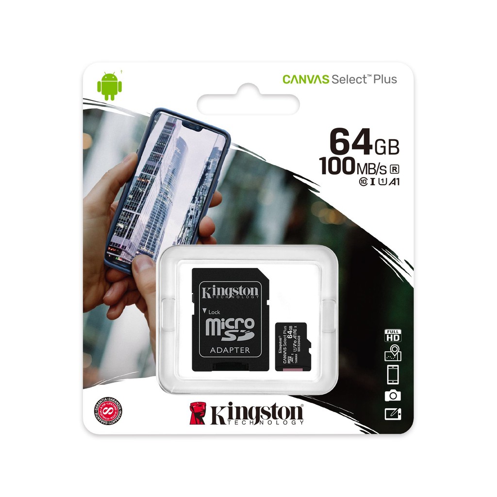 Thẻ nhớ micro SDXC Kingston 64GB Canvas Select Plus upto 100MB/s + Adapter | BigBuy360 - bigbuy360.vn