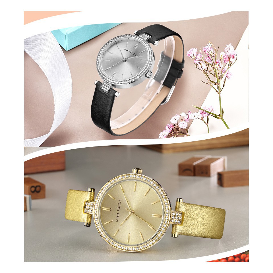 ĐỒNG HỒ NỮ MINI FOCUS 0039 DÂY DA CAO CẤP, MẶT TRÒN ĐÍNH ĐÁ Bán lẻ giá sỉ