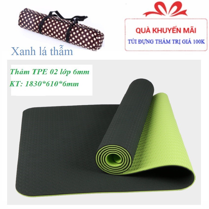 [Free Ship] Thảm Yoga 6mm 2 Lớp TPE ( Tặng Kèm Túi)-Xanh đen