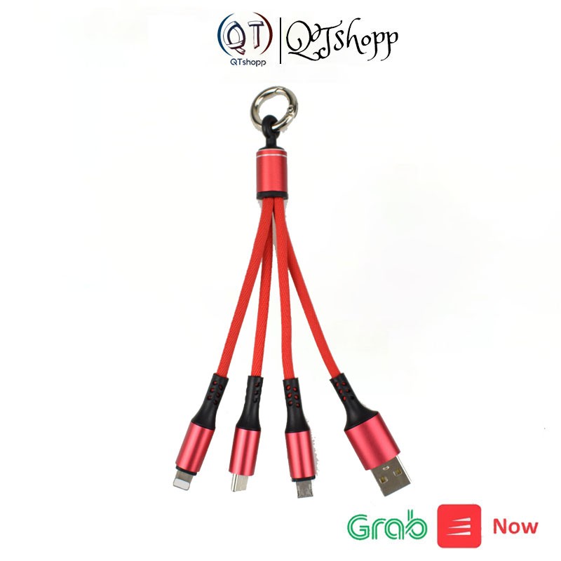 Dây Sạc điện thoại 3 in 1 Đầu Bọc Dù đa năng 3 đầu Lightning – Type C – Micro USB- QT