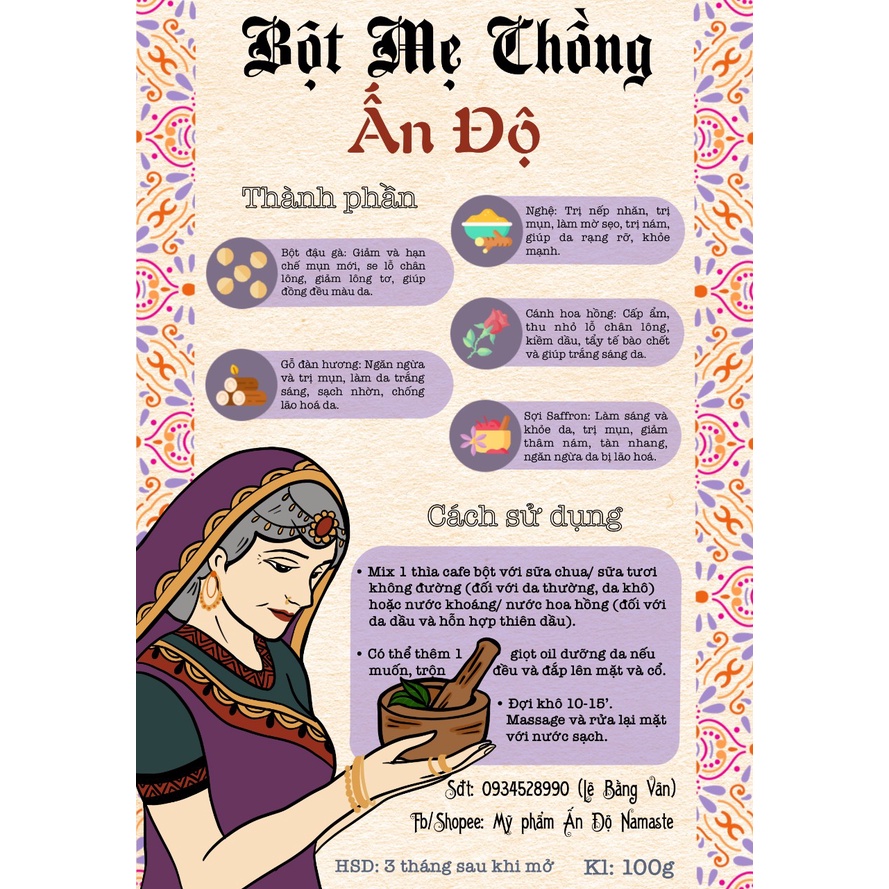 Bột mẹ chồng Ấn độ đắp mặt sáng da giảm mụn 100gr
