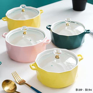 Tô sứ, bát tô có nắp kính nhiều màu xinh xắn dùng ăn mì, đựng canh - Phụ kiện bàn ăn sang trọng