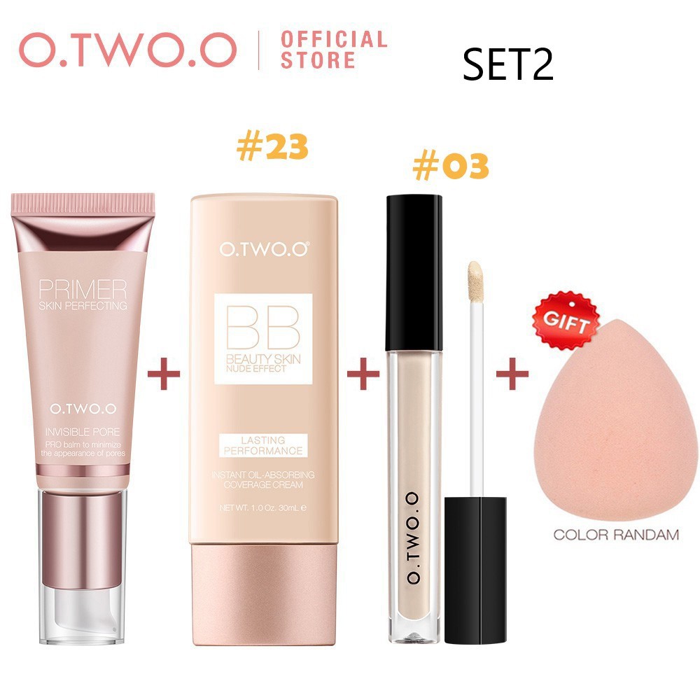 Giảm 69% Kem lót + kem BB + che khuyết điểm + mút trang điểm O.TWO.O makeup set 136g, set 3 _Giá Gốc_ 143548 - 65C17-8