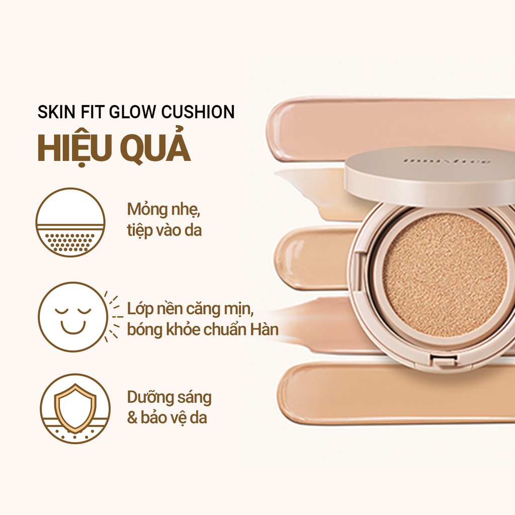 [Mã COSIF05 giảm 10% đơn 400K] Phấn nước trang điểm căng bóng innisfree Skin Fit Glow Cushion SPF34 PA++ 14g