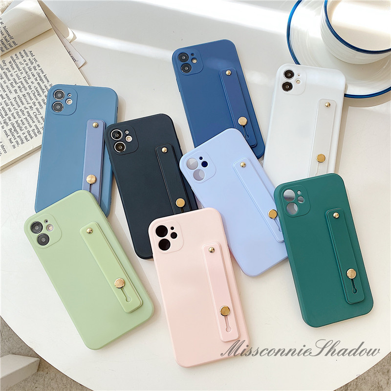 Wristband Case iPhone 7plus 8plus iPhone 11 Pro Max iPhone XR XSMAX Solid Color Candy Cube Cover With Wrist Band Phone Holder