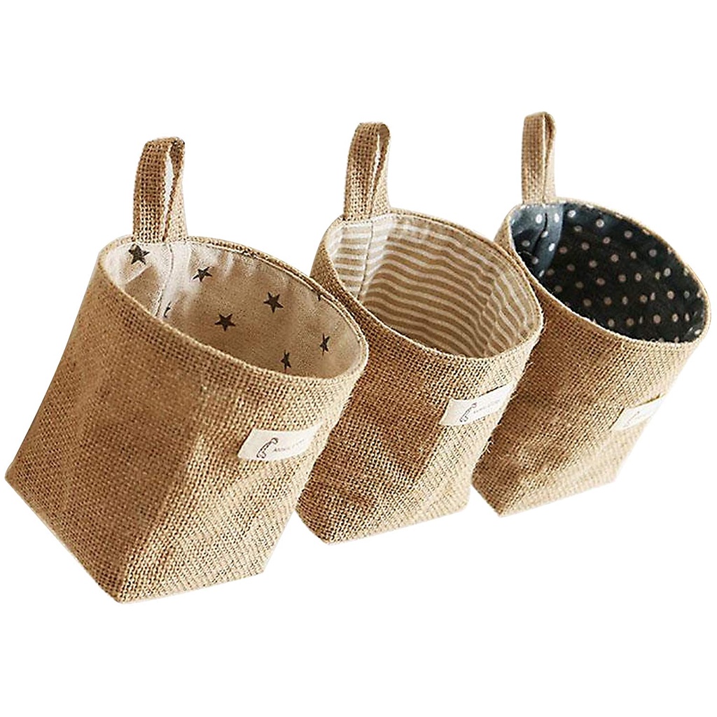 Túi đựng đồ treo tường bằng vải lanh cotton có thể tháo gỡ và giặt cho phòng tắm