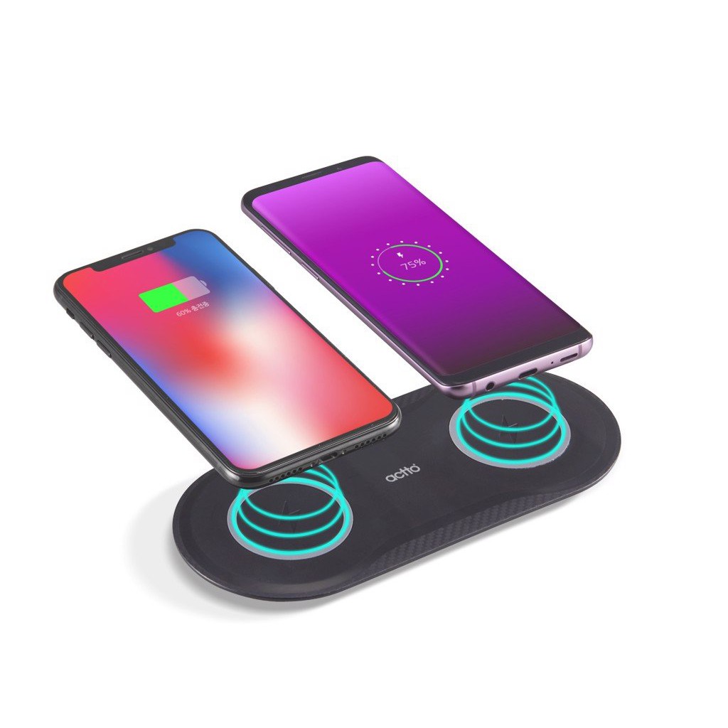 Bộ Sạc Không Dây Đồng Thời 2 Thiết Bị Dual Fast Wireless Charger 10W Actto MTA-17