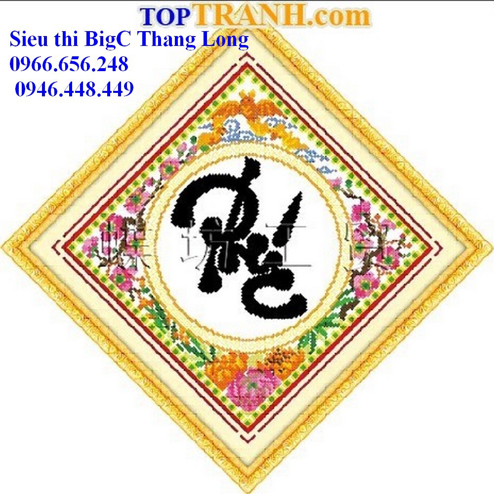 Tranh thêu chữ thập chữ phúc hình thoi, cỡ bé 222358 chưa thêu