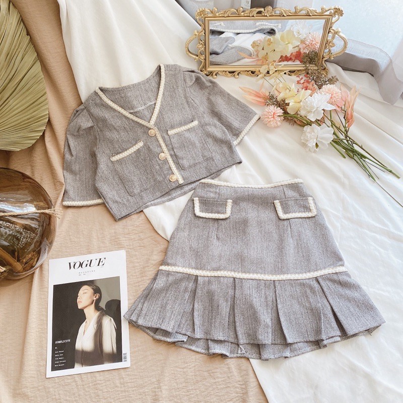 Set váy nữ❤️Set áo croptop+ chân váy dạ