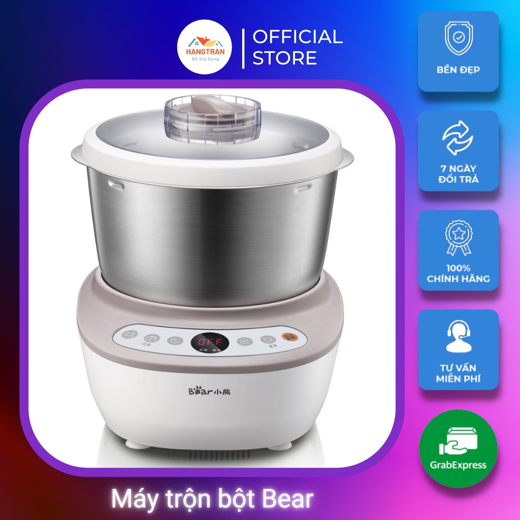 Máy Trộn Bột, Máy Nhồi Bột, Máy Nhào Bột Tự Động Đa Năng Bear 5L. - Trần Hằng Store