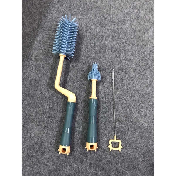 Cọ rửa bình sữa Silicon cao cấp 3 chi tiết [Tay cầm xoay 360 độ]