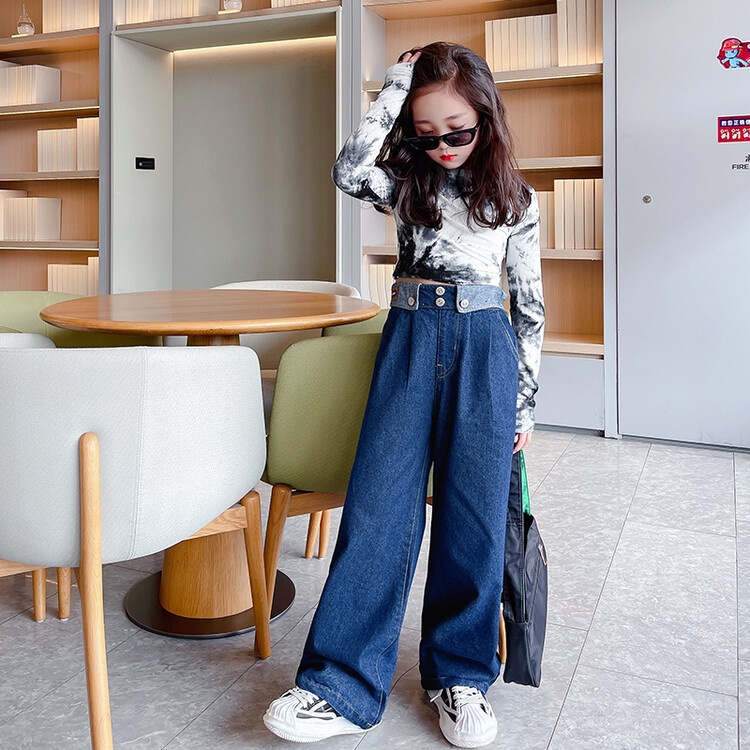 Bộ Áo Sơ Mi Phối Quần Jean Ống Rộng Phong Cách Hàn Quốc Thời Trang Mùa Xuân 2023In Mới Cho Nữ 170