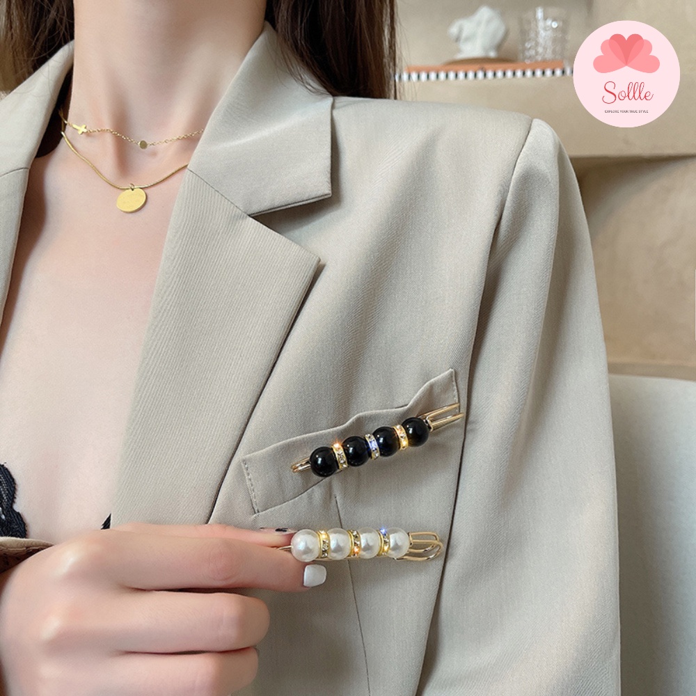 Ghim cài kim loại cố định thắt lưng quần áo đính ngọc trai nhân tạo Sollle