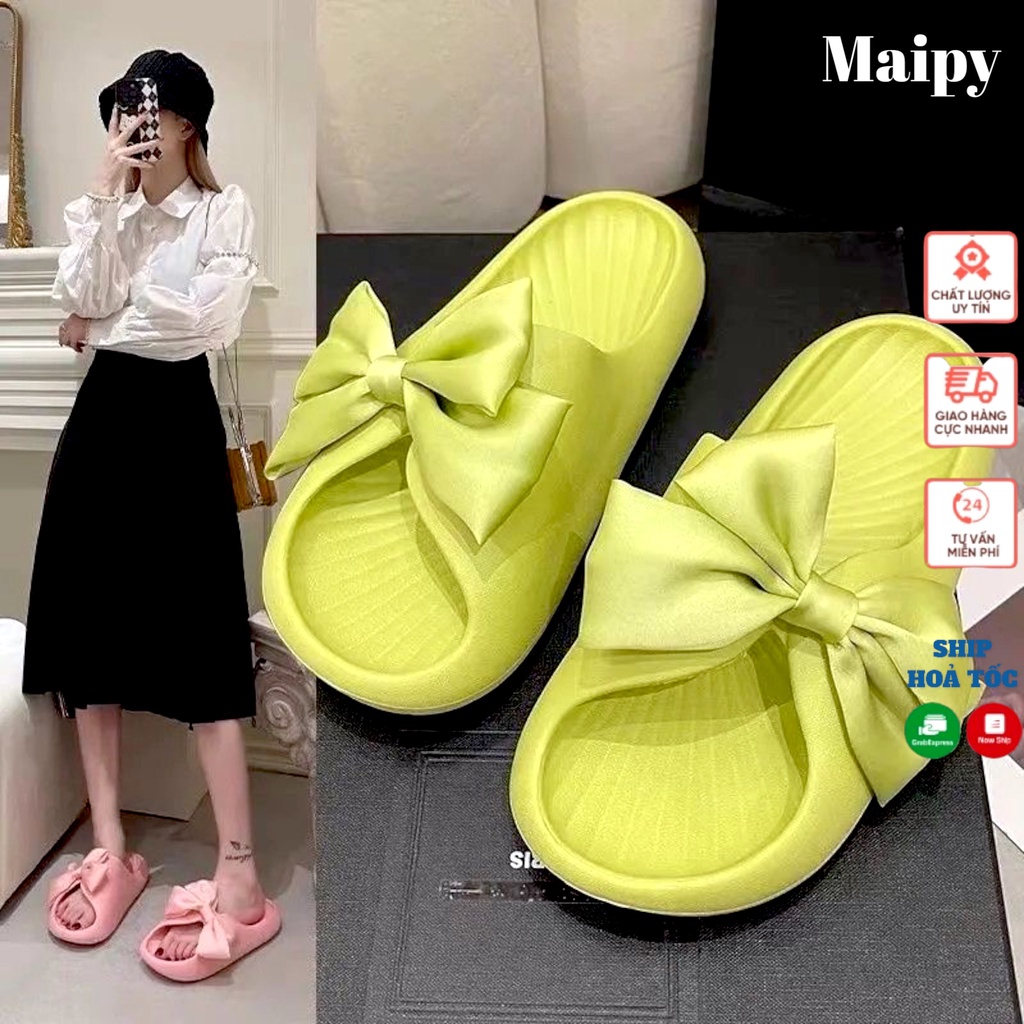 Dép quai ngang nữ thắt Nơ thời trang siêu êm chống trơn trượt đi trong nhà tắm Maipy D246