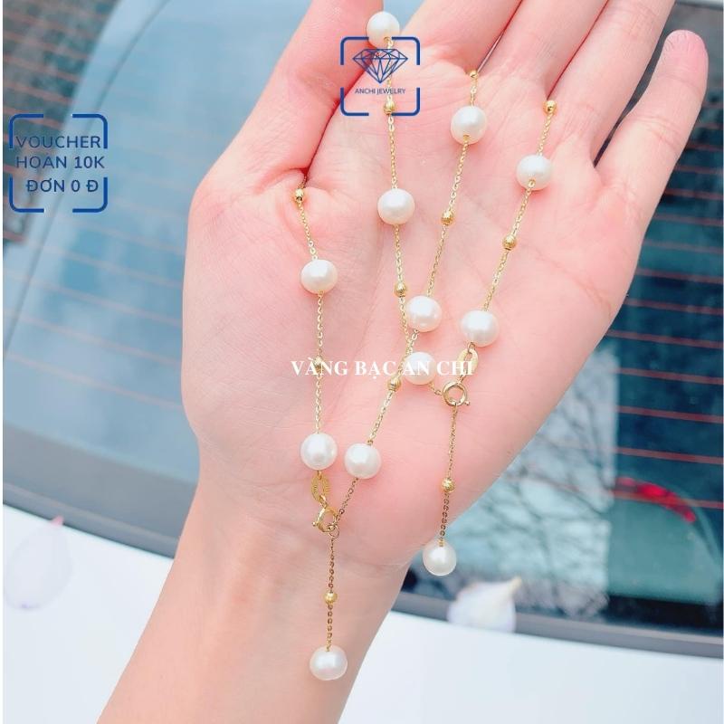 Dây chuyền hạt trai trắng ánh hồng kiểu thưa cách hạt, chuẩn bạc ta nguyên chất - Anchi jewelry