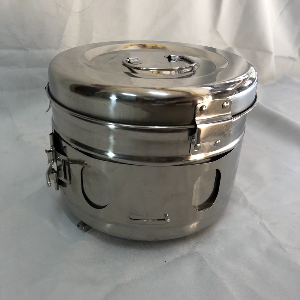 Hộp hấp dụng cụ y tế inox hình tròn size 20 x 16 cm