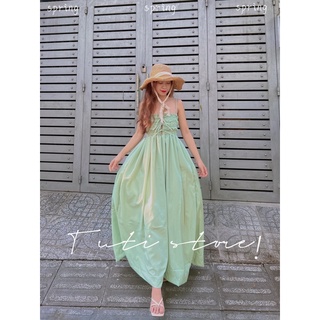 Đầm maxi nhún ngực DOLLY DRESS XANH BƠ đi biển Freesize cho nàng 45-60kg