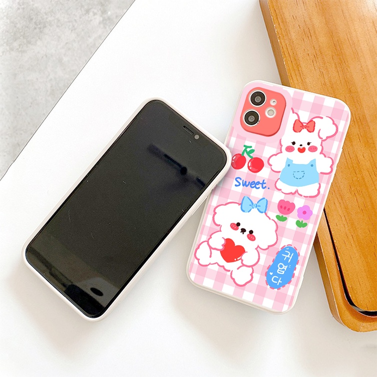 Ốp lưng iphone thỏ cherry strawberry cạnh vuông ốp iphone 6/6plus/6s/6splus/7plus/8plus/x/xr/xs/12/13/pro/plus/promax
