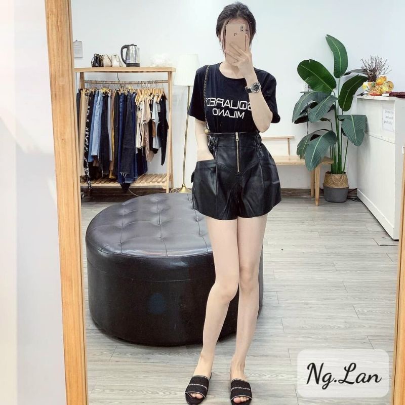 Quần sóc da quảng châu đẹp túi ngang