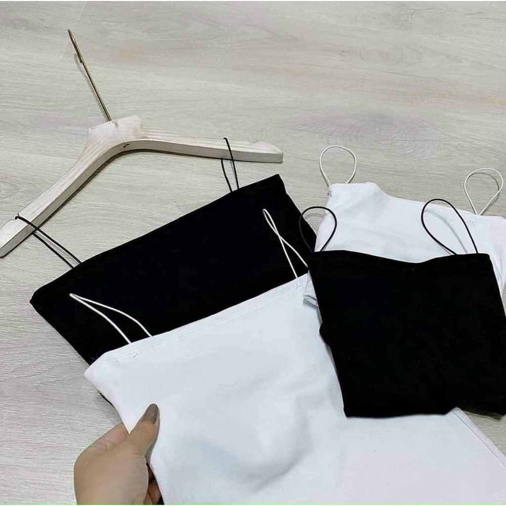 Áo 2 dây croptop ôm vải thun cotton gân borip dày dặn lên form cực xinh, áo thun nữ, áo phông