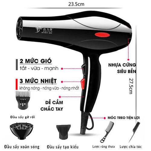 Máy Sấy Tóc 2 Chiều Deliya 8018 Công Suất Lớn 2200w Dễ Dàng Tạo Kiểu Tặng Bộ Phụ Kiện 5 Món