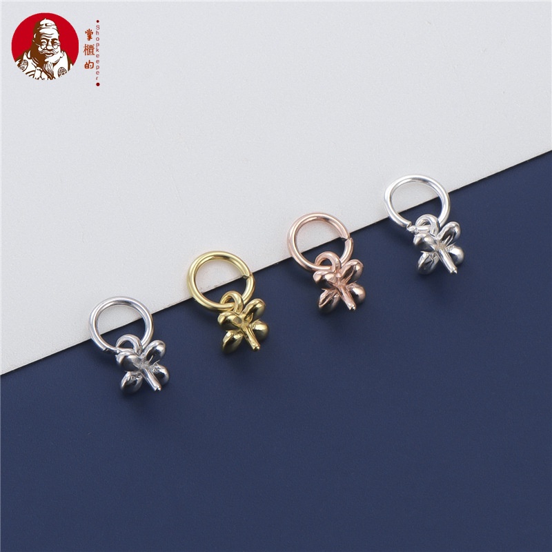 Bộ Giá Đỡ Hạt Hình Cỏ Bốn Lá Mạ Vàng / Bạc S925 Có Khóa Dán DIY