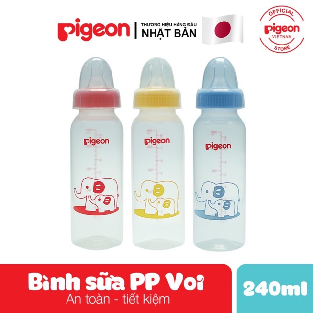 Bình sữa Pigeon cổ hẹp 240ml PP voi tiêu chuẩn