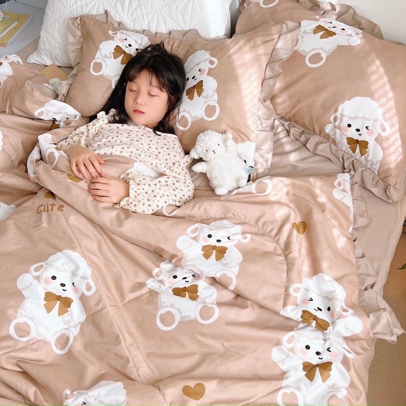 Bộ chăn ga gối Cotton đũi bèo chần chăn MÂY BEDDING