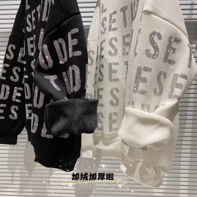 Áo phông dài tay đính đá chữ cao cấp có ảnh thật