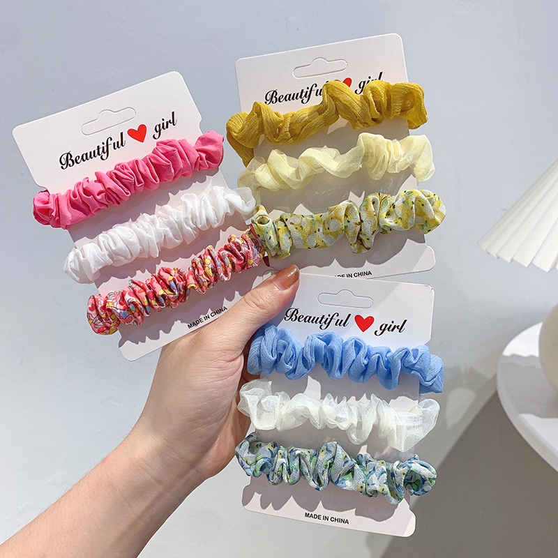 Set 3 Dây Cột Tóc Nữ Bằng Vải Nhiều Màu Họa Tiết Đơn Giản Thời Trang Phong Cách Hàn Quốc