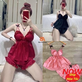 Sét bộ 2 dây quần dập ly phi lụa , Set đồ ngủ nữ