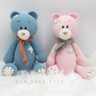 Gấu bông móc len Amigurumi cao cấp Amiu Việt Nam - Gấu vá xanh ghi đá handmade - SP000371