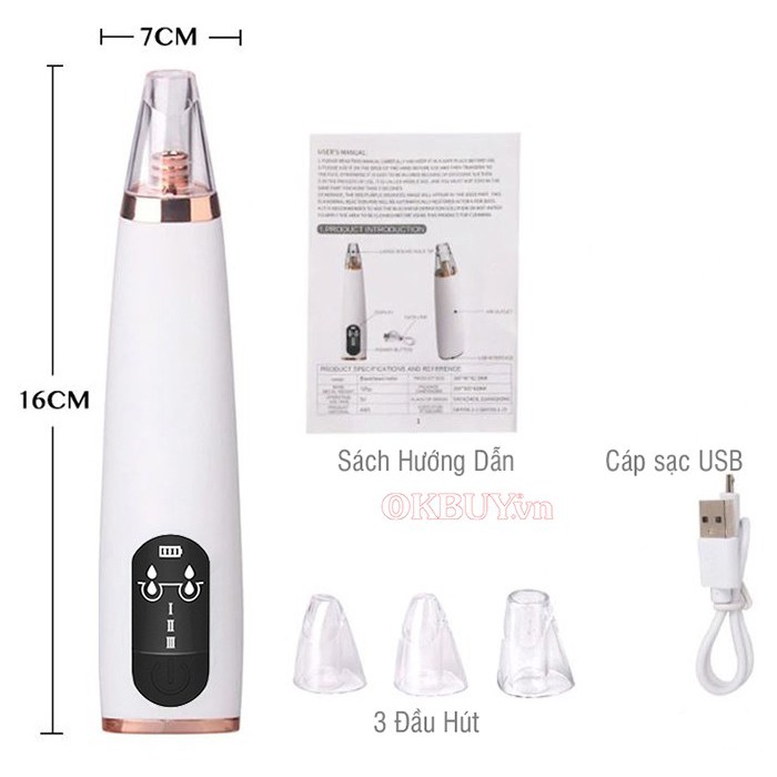 Máy hút mụn mini pin sạc 3 đầu Blackhead Instrument giá rẻ