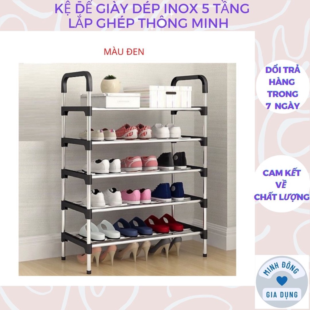Kệ giày 5 tầng để giày dép lắp ghép thông minh bằng nhựa và inox